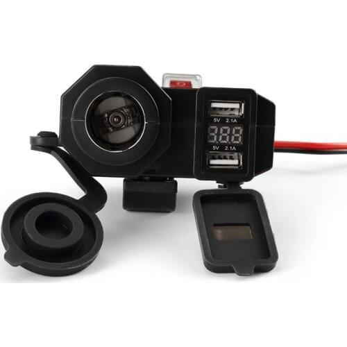 Waterproof 12V Motorcycle Dual USB Charger Cigar Lighter Socket W/ LED Voltmeter accessories parts for motorcycles