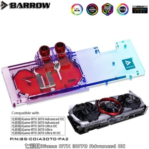 Barrow Colorful RTX 3070 Advanced OC GPU Water Block, Full Coverage Graphics Card Watercooling Cooler, 5V SYNC, BS-COIA3070-PA2