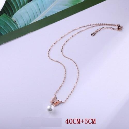 Butterfly Pearl Necklace Titanium steel Gold color girls Neck collarbone chain necklace