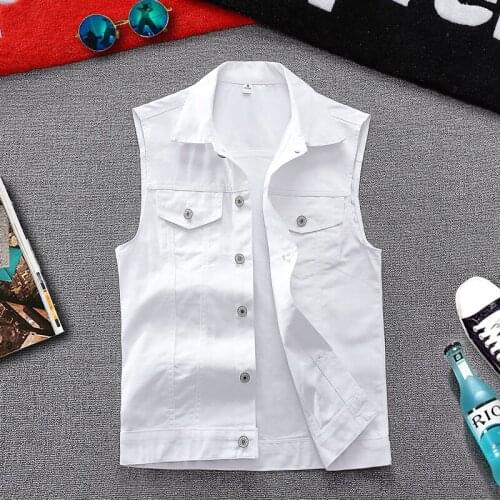 Summer Mens Sleeveless Casual Solid Denim Vest Black White Red Waistcoat Thin Outwear H14