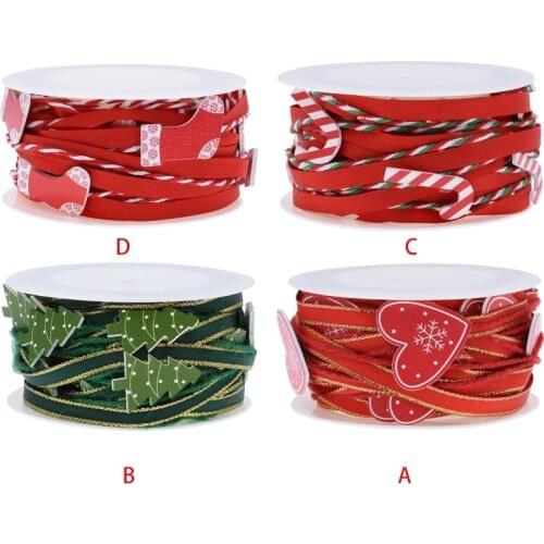 2 roll/4 roll Christmas Polyester Ribbon Cartoon Heart Xmas Tree Candy Cane Stocking Pattern String for DIY Crafts Gift Packagi