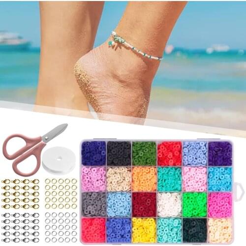 24 Colors Flat Round Polymer Clay Spacer Beads Kit Elastic String Lobster Clasp Box for Jewelry Making DIY Bracelets Earring