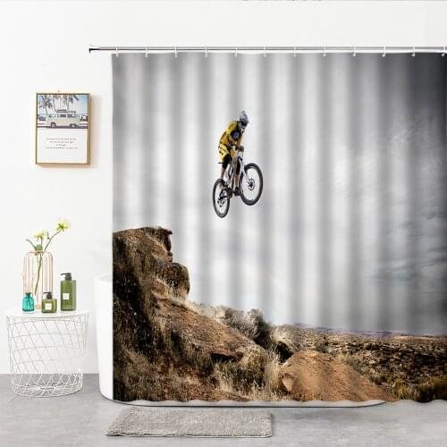 3D Mountain Biking And Rider Shower Curtain For Bathroom Things For Home Perforated Curtains With Hook Bath Decor Bathtub screen
