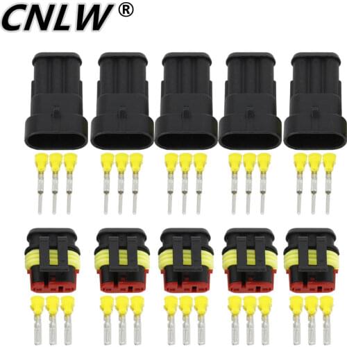 5 Sets 3 Pin AMP 1.5 Connectors, DJ7031-1.5 Waterproof Electrical Wire Connector Plug,Xenon lamp connector Automobile Connector