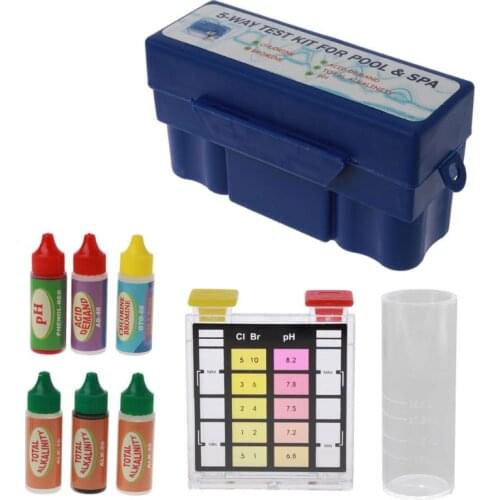 5-Way Test Kit Pool Swimming Pool for Chlorine Ph Bromine Alkalinit Acid Demand C6UE