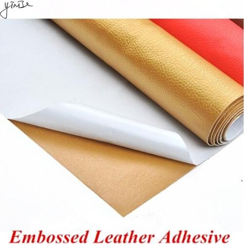 50*138cm Embossed Adhesive Leather litchi PU Leather Fabric Back Glue Artificial Synthetic Leather Fabrics DIY Bag Sofa Material