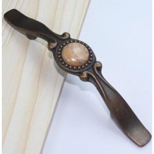 76mm natural gemstones antique brass kitchen cabinet pulsl bronze drawer dresser cupboard antique furniture handles pull 3"