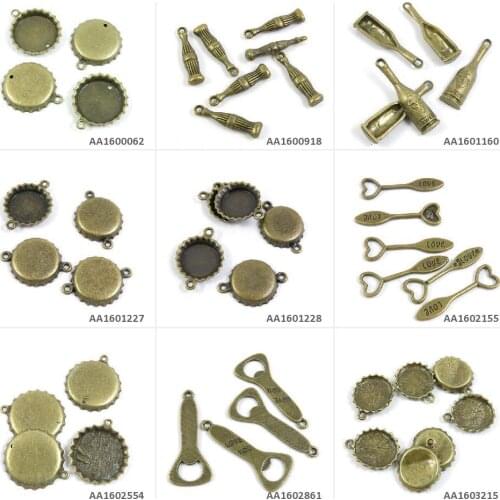 Antique Bronze Tone Jewelry Charms Beer Bottle Cap Opener Heart Soda Connector Wine Cola Pendant Necklace Craft Making Crafting