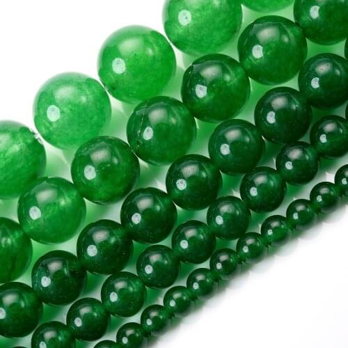 Natural Stone Beads Deep Green Chalcedony Jades Round Loose Spacer Bead for Jewelry Making DIY Bracelet Charms Accessories
