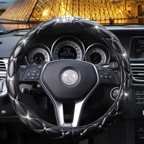 Fashion car steering wheel cover universal ladies diamonds cute four seasons universal steer wheel cover leather