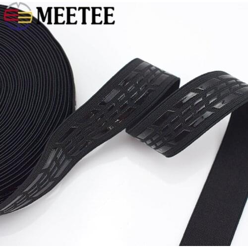 Meetee 2/5M 25mm Non-slip Silicone Black Elastic Band Sportswear Belt Elastic Webbing DIY Outdoor Clothing Sewing Material