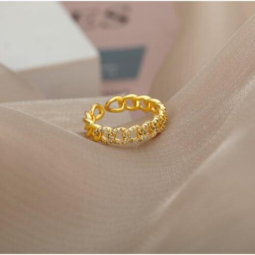 Aesthetic Chain Ring 18K Real Gold Butterfly CZ Ring For Women Adjustable Open Design Pave Zircon Butterfly Ring Wedding Jewelry