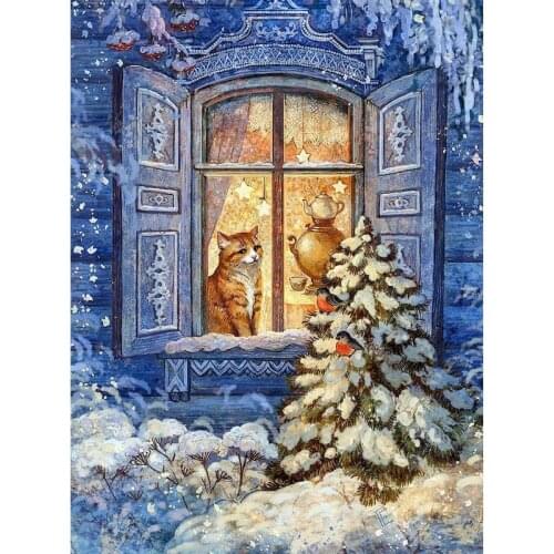 GATYZTORY 50x65cm Animal Oil Painting By Number Kits Diy Framed On Canvas Christmas Cat Landscape Picture By Number Craft