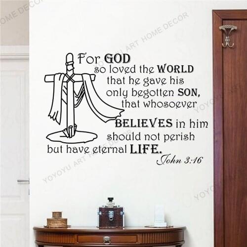 Art God So Loved The World Wall Decal Quotes Religious Bible Verse John 3:16 Scripture Christian Wall Sticker Removable JC79