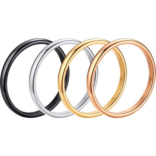 JHSL 2mm Small Mini Girl Women Rings Black Rose Gold Color Stainless Steel Simple Fashion Jewelry size 3 4 5 6 7 8 9 10