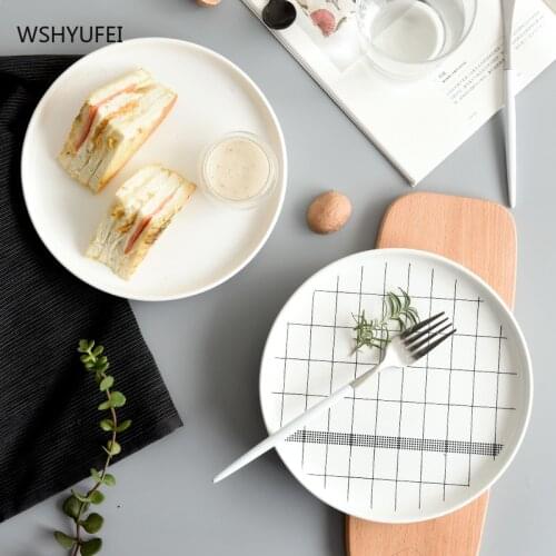 Nordic ceramic plate round dish plate dinner plate western dinner plate creative flat plate breakfast plate kitchen tableware