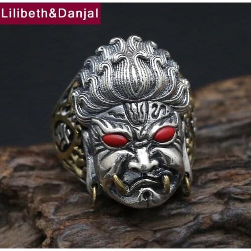 New 925 Sterling Silver Ring Men Jewelry Bless Lucky Natural stone Buddha Ring Adjustable Gift Fine Jewelry R11