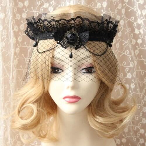 Fine Quality Crown Shape Lace Hand Band Black Mesh Veil Mask Cosplay Party Jewelry
