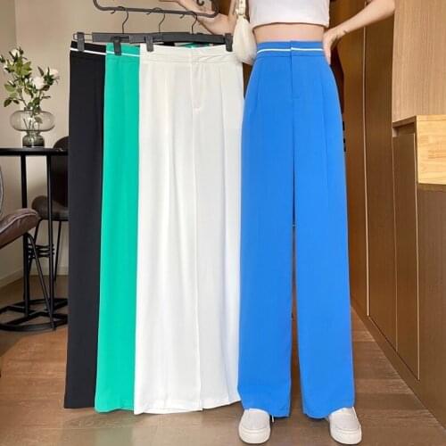 2021 Summer Korean Women Loose Harajuku Pants New High-waisted Suit Wide-legged Straight Pants Women Elegant Casual Trousers