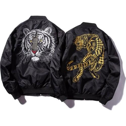 Mens Jacket Pilot Bomber Jacket Male Embroidered Thin Coats New Bomber Mns Jackets Embroidery Golden&white Tiger