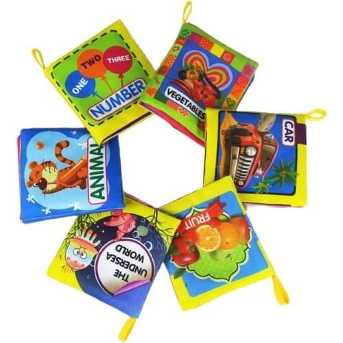 Wholesale 60pcs/lot Soft Cloth Book 8 pages for Babies Cartoon Animals Fruit Vehicle etc learning and Educational toys gifts