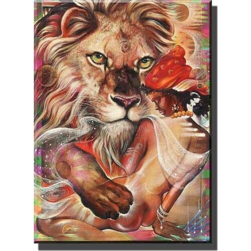 DIY Diamond painting Lion And African woman,cross stitch 3d,diamond embroidery Full Round Square,mosaic Set crafts ,A2263