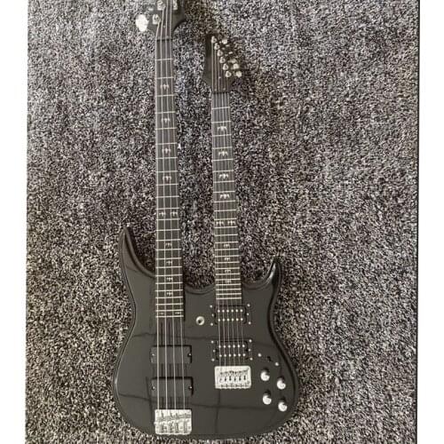 Factory direct sale 4 string bass 6 string guitar double neck guitar black paint, including shipping fee