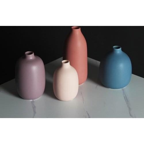 Nordic Morandi Color Porcelain Vases Handmade Small Exquisite Flower Vase Filler Ceramic Table Shelf Ornaments Modern Home Decor