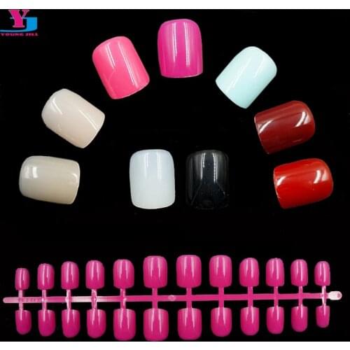 New 5pcs/set Colorful Short Full Cover False Nail Art Tips 12 Colors ABS High Quality Fake Nails Woman Decoration Beauty Tools