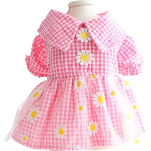 NEW Summer Dog Dress Cat Lace Tulle Skirts for Dogs Daisy Princess Plaid Clothes