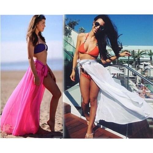2019 New Style Women Sexy Chiffon Wrap Skirts Swimwear Bikini Solid Sexy Summer Cover Up Beach Maxi Wrap Skirt