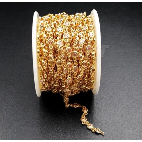 WT-BC090 Wholesale Custom Sparkly Round Cubic Zircon Beads Chain With Gold Electroplated Chain Custom Length 5m/lot Jewelry