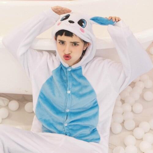 Adults Animal Pajamas Sets Cartoon Sleepwear Cosplay Zipper Women Men Winter Unisex Flannel Rabbit Pajamas