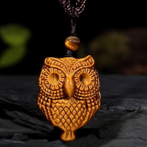 Natural Gold Tiger Eye Stone Owl Pendant Fashion Boutique Jewelry Mens and Womens Necklaces for Good Luck and Peace