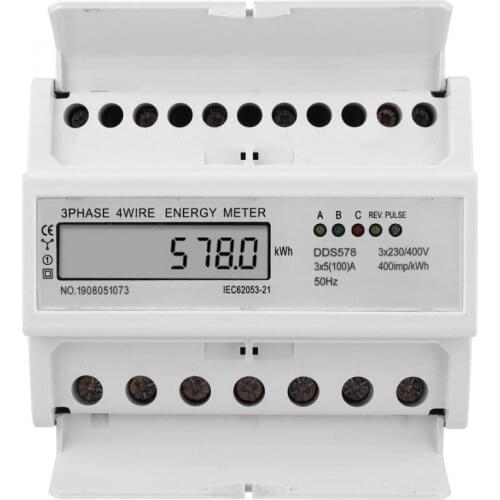 DDS578 Energy Meter LCD Display Watt Hour Meter 3 Phase 4 Wire 7P 380V Electric Type Power Meter 50Hz / 60Hz