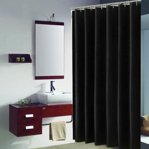 1PC Plain Black Shower Curtains Waterproof Fabric Bathroom Bath Curtains for Bathroom Large Wide Bathing Cover with 12 Hooks