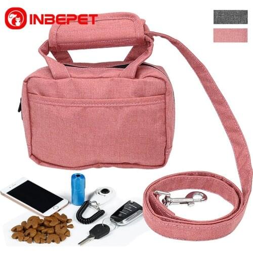 Dog Leash Bag Pet Treat Training Pouch Walking Leash Poop Bag Dispenser and Pet Waste Holder Carries Treats Kibble Phone Keys