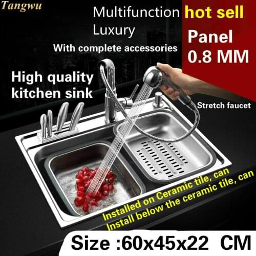 Tangwu High fashion kitchen sink 0.8mm food grade stainless steel single slot with complete accessories 60x45x22 CM