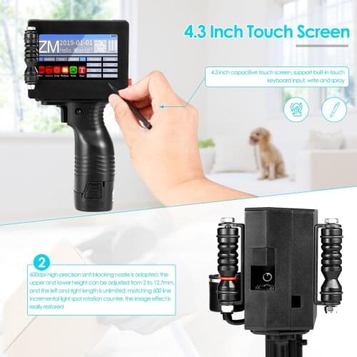 4.3 Inch 600DPI Variable QR Bar Batch Code Date Number Logo Expiry Date Label Portable Hand Jet Handheld Thermal Inkjet Printer