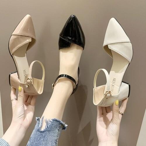High-heeled shoes female workplace women style thick heel pointed fashion single shoes ladies pedal sandals