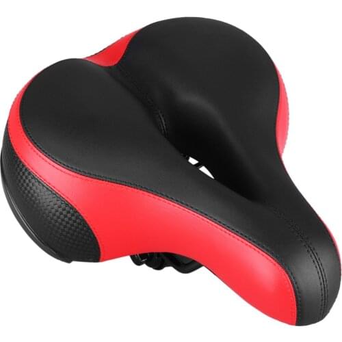 Thicken Wide Comfortable Bike Seat MTB Mountain Road Sponge Saddle Cushion(Black and Red)