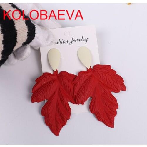 Vintage red fashion personality jewelry alloy big leaf geometric pendant earrings female declaration Korean earrings wholesale