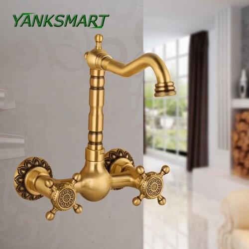 YANKSMART Bathtub Shower Faucet W/ Brass Spray Wall Mount Hot and Cold Water Mixer Tap Bath Faucets Dual Handle 360 Swivel