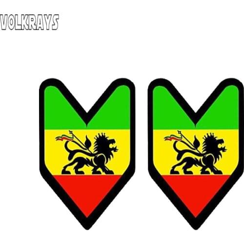 Volkrays 2 X Funny Car Sticker Rasta Flag Accessories Waterproof Cover Scratches Sunscreen Reflective PVC Decal,10cm*6cm