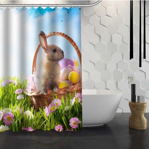 Custom Easter Bunny Rabbit Spring Shower Curtain With Hooks Fabric Bathroom Curtain eco-friendly Waterproof shower curtain