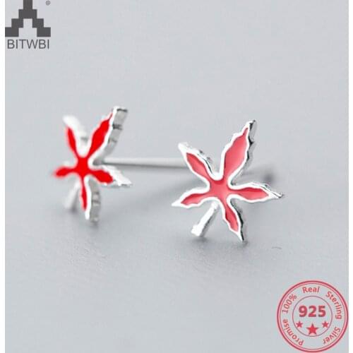 New Products S925 Sterling Silver Creative Mini Red Maple Leaf Blade Stud Earring Fashion Jewelry for Womem