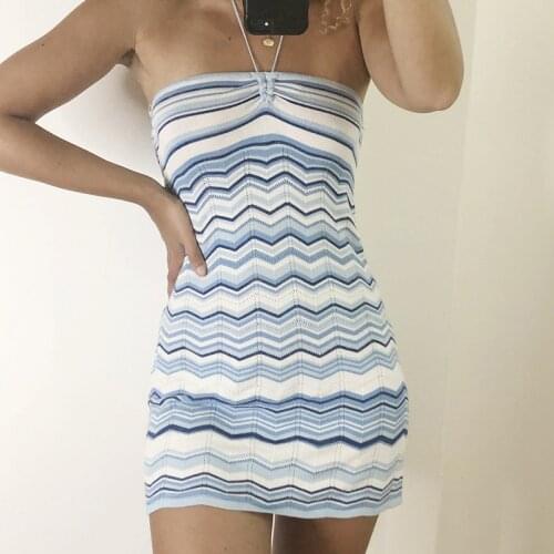 Summer Beach Style Sexy Strapless Off Shoulder Tube Dresses Boho Wave Print Halter Bodycon Dress Y2K Elegant Lady Women Clothing