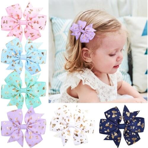 1Piece 6color Bowknot Hair Clips For Cute Girls Boutique Printed Ribbon Hairpin Handmade Barrette Headwear Kids Hair Accessories