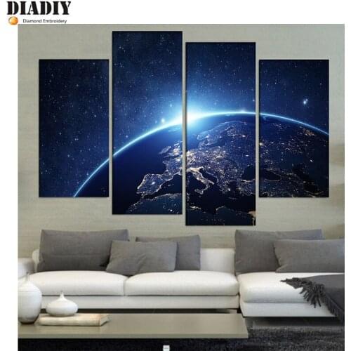 4pcFull Square&round drill 5D DIY Diamond embroidery Earth From Space Diamond Painting Cross Stitch Rhinestone Mosaic decor gift