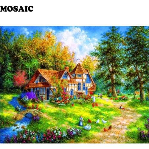 Diamond painting "Villa Spring" full square round embroidery diamond mosaic pictures diamond pattern natural scenery wall decor